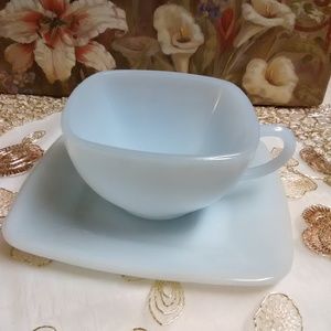 Vintage light blue square shaped cup and saucer